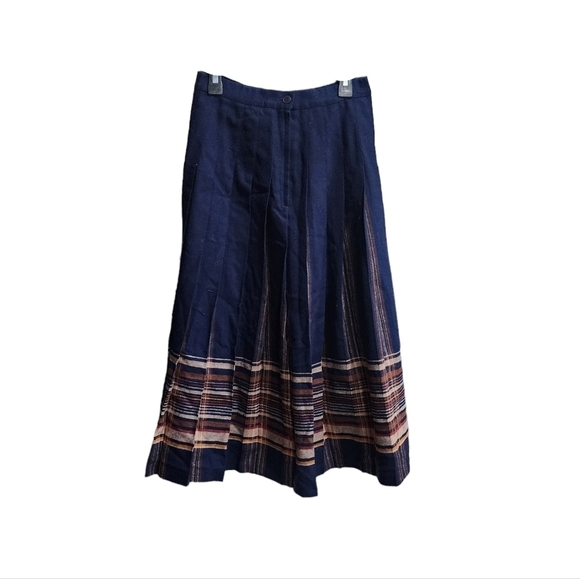 PENDLETON Vintage Pleated Midi Skirt Navy Striped Size 4 - Picture 2 of 5